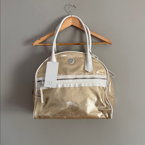 Lululemon Sweat Once a Day Gold and White Tote Bag NEW - Picture 1 of 8